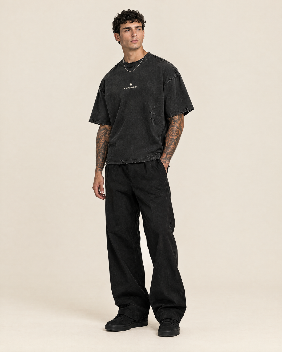 Classic Frayed Boxy Tee on model - KAPUSTREV