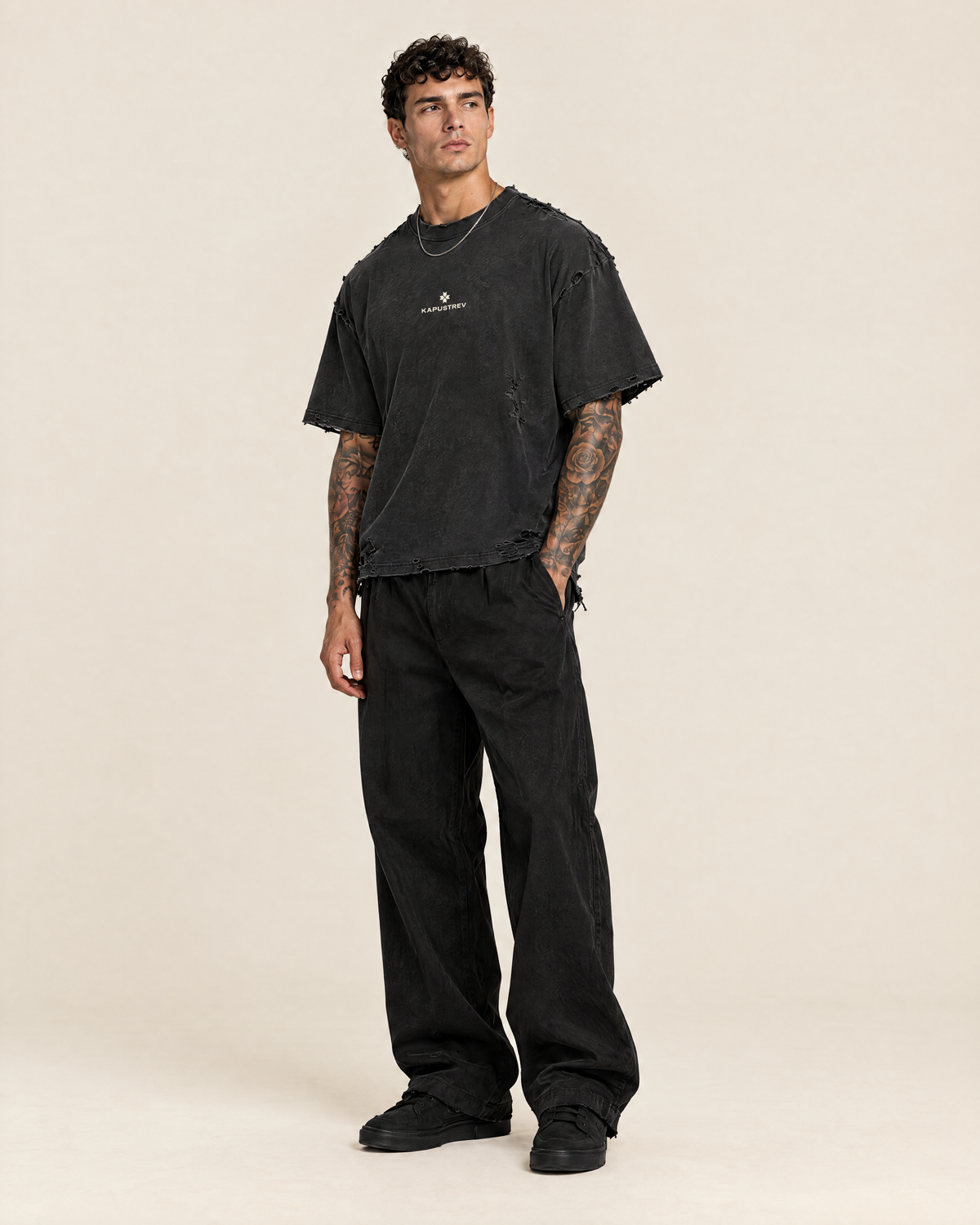 Snow Washed Raw-Hem T-Shirt on model - KAPUSTREV