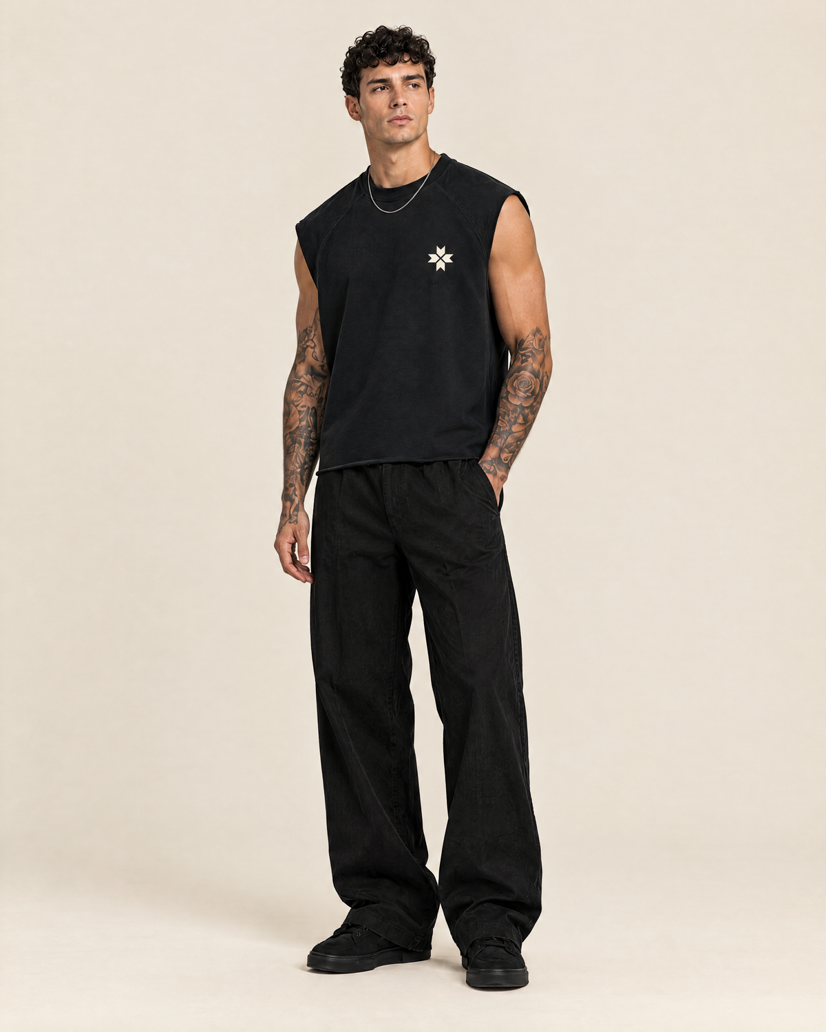Men's Boxy Raw Hem Tank Top on model - KAPUSTREV