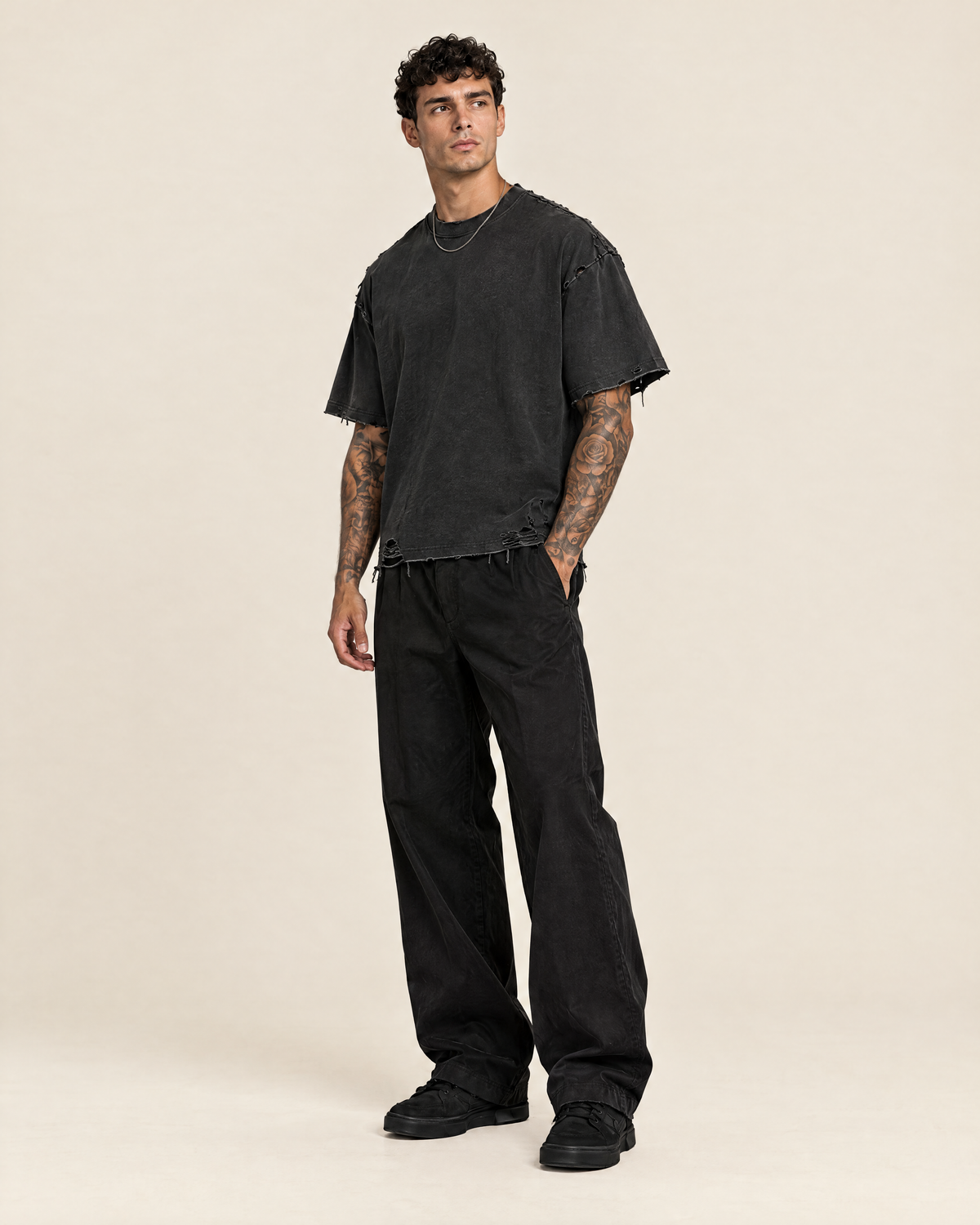 Snow Washed Raw-Hem T-Shirt on model - KAPUSTREV