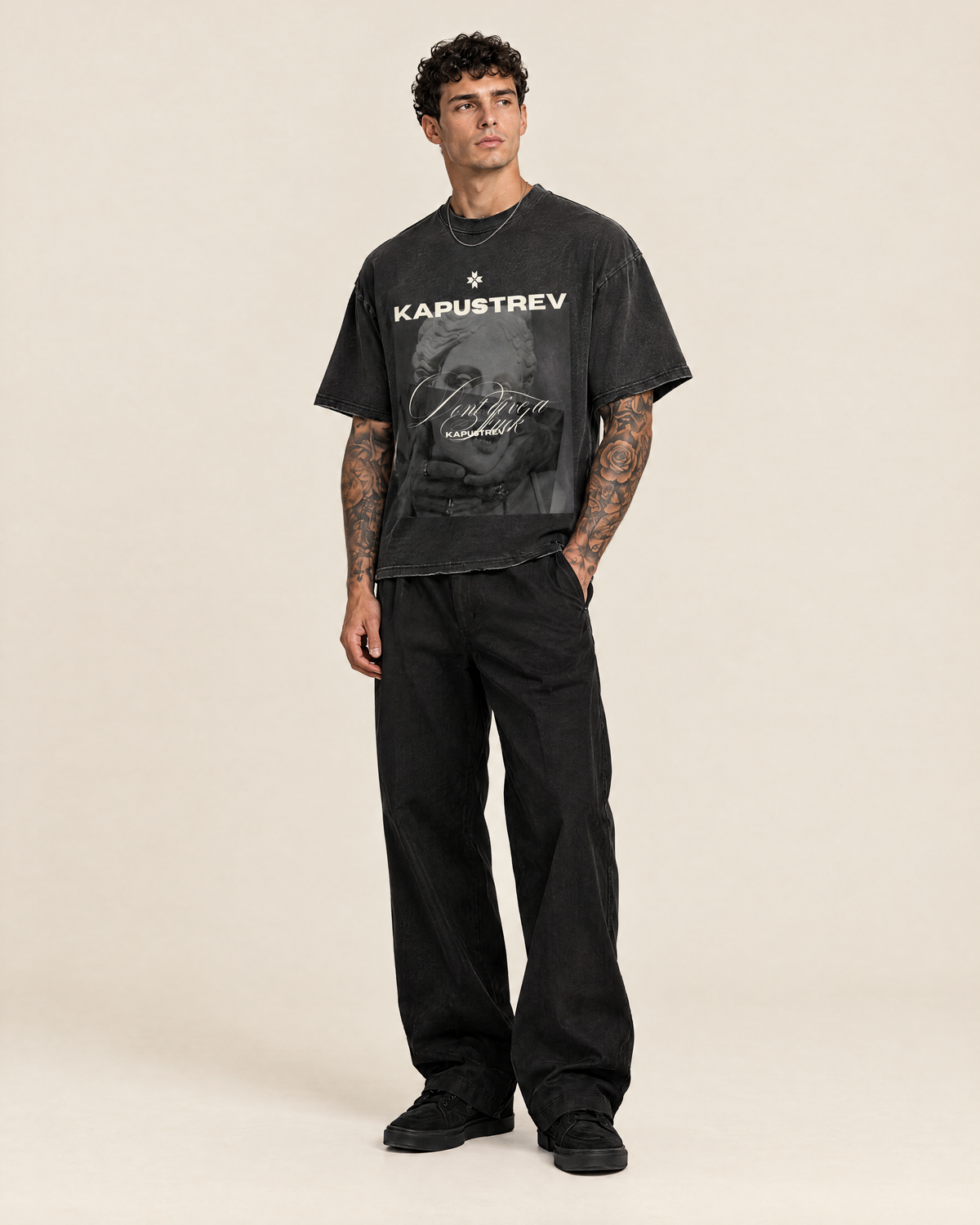 Sun Fade Raw Edge T-Shirt on model - KAPUSTREV