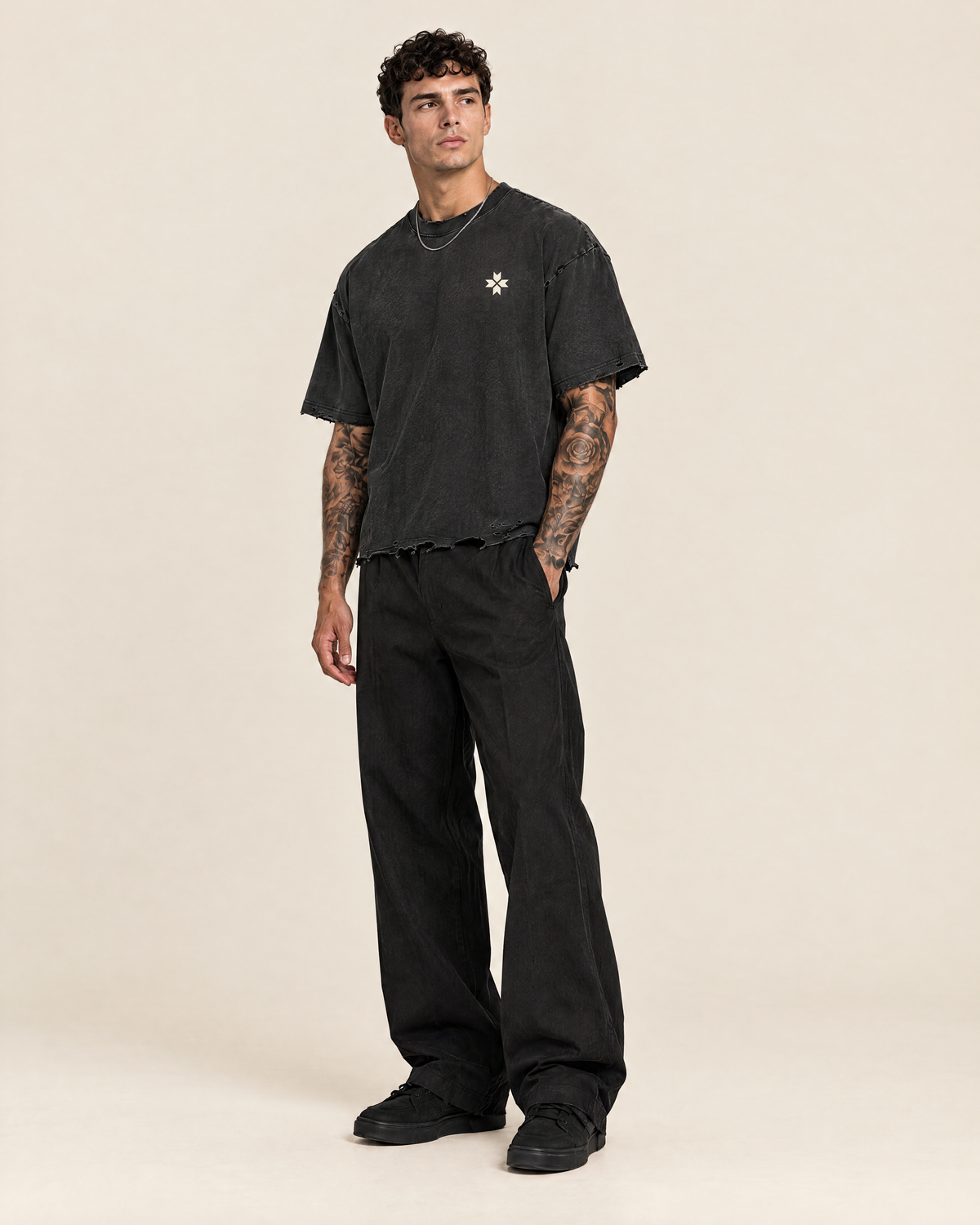 Snow Wash Raw-Hem Boxy T-shirt on model - KAPUSTREV