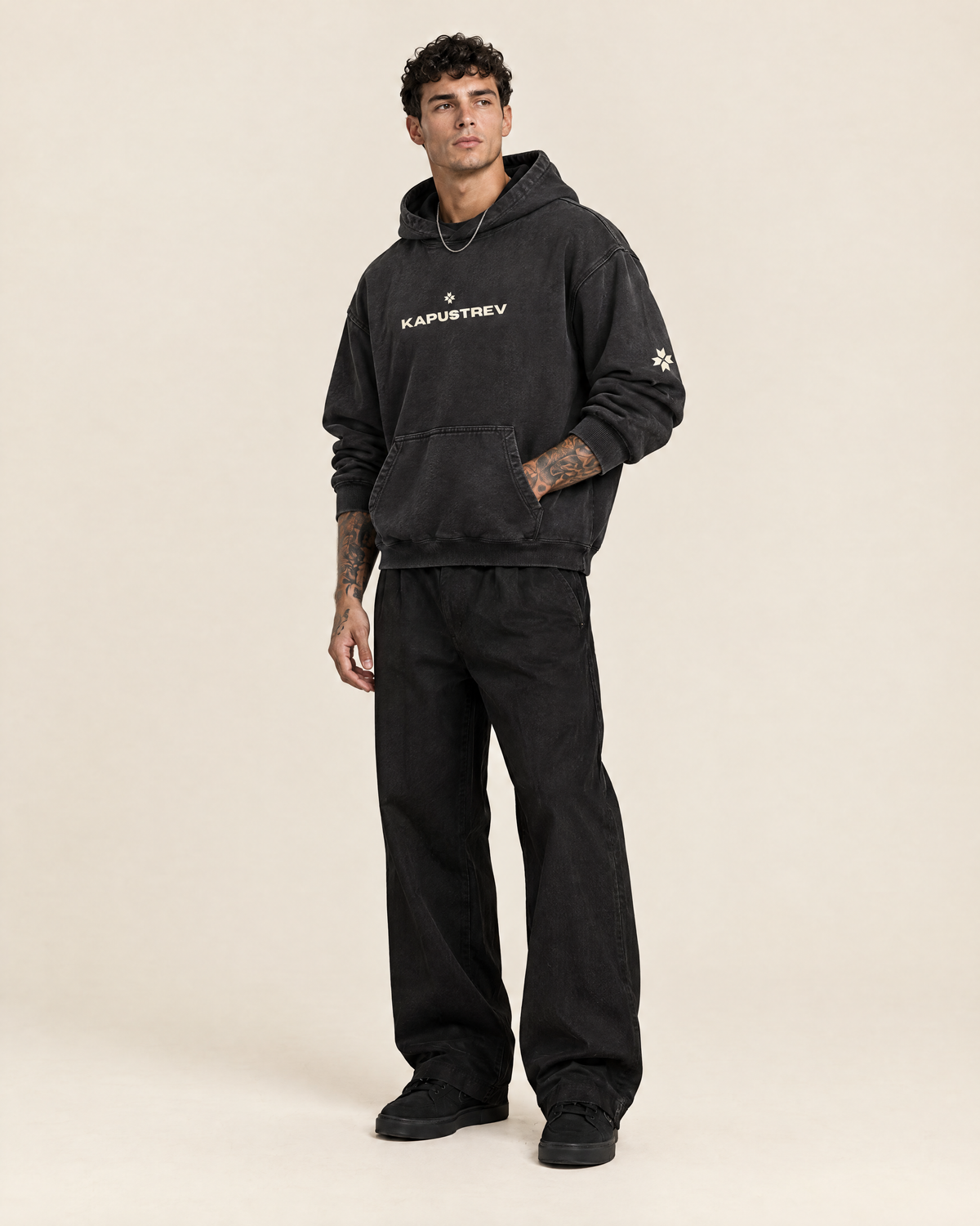 Heavyweight Sunfade Oversized Hoodie on model - KAPUSTREV